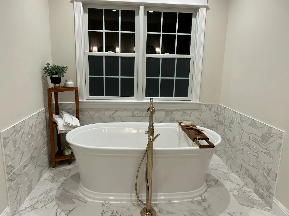 Primary Bathroom renovation with Cava Gold by West Hartford